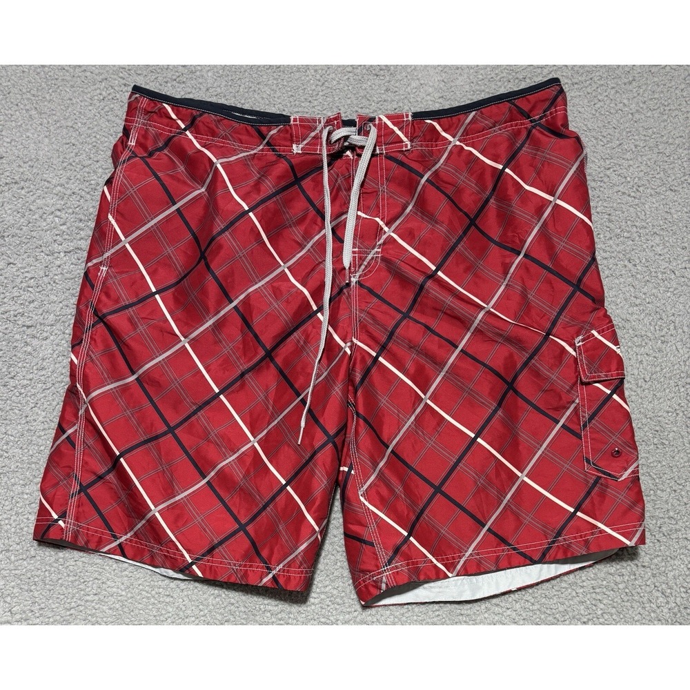 Speedo Swimwear Board Shorts Drawstring Mens XL Red Side Pocket 10" Inseam